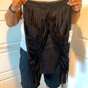 Black Micro Faux Suede Micro Fiber Skirt with Tassels